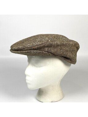 Vintage Brown Tweed Newsboy Cabbie Golf Cap Hat Large 7 1/4-7 3/8 Made In USA